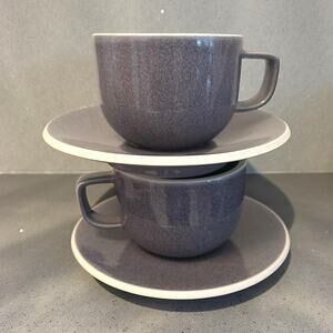 Vintage Blue Sasaki Japan Cups & Saucers Set of 2 Modern Minimalist Ceramic